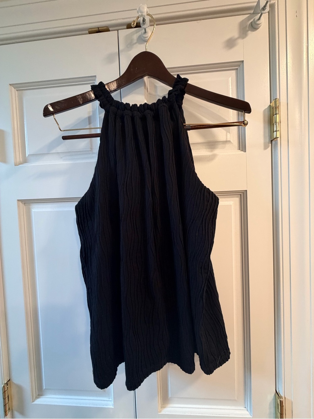 Versona Black Halter Textured Ruching Tank